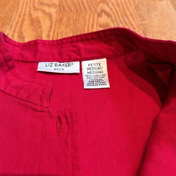 Liz Baker linen cotton blend shirt and pants set in red size medium petite - Picture 3 of 11